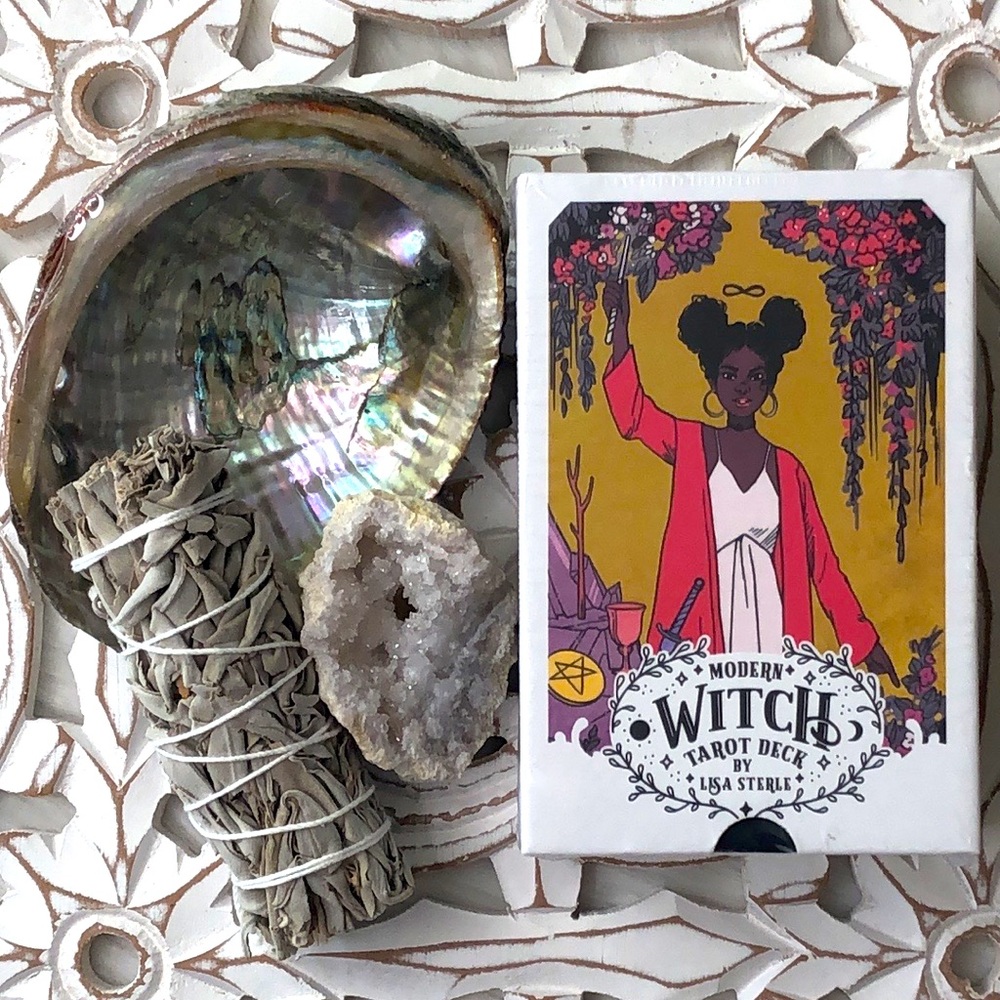 Modern Witch Tarot Deck Abalone Shell Geode Crystal Sage Spirit Bundle